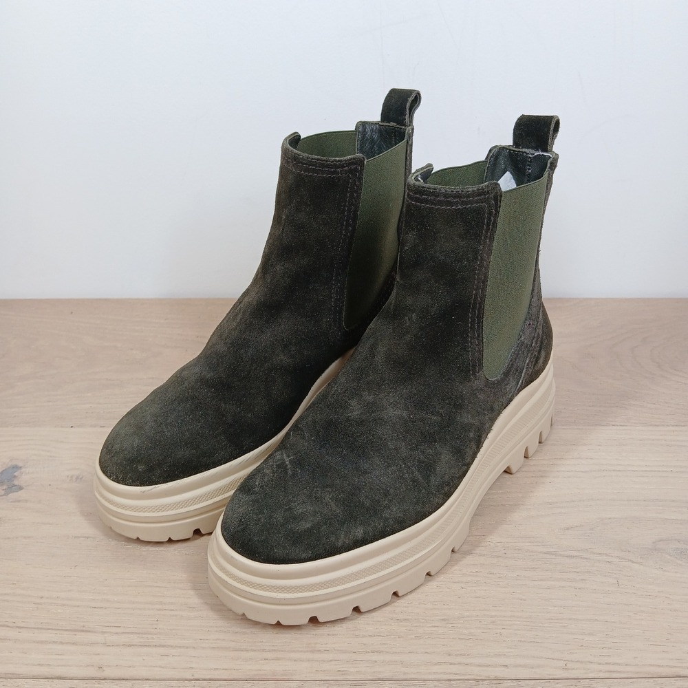 Fratelli Rossetti Chelsea Boots Womens 7 Green Suede Platform Sole Quiet Luxury
